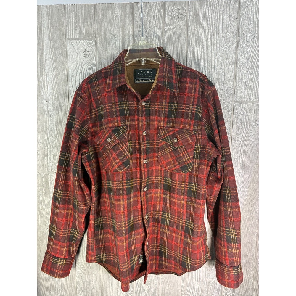 JACHS New York Mens XL Heavy Plaid Shirt Jacket Red Flannel Shacket Stretch